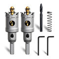 Metal Hole Saw 1-3/8''(35mm) 2Pcs Set Heavy Duty Tungsten Carbide Tipped Hole Cutters Set with a nitrided Step Drill and L-flench, for Steel Iron,Aluminum,Stainless stell