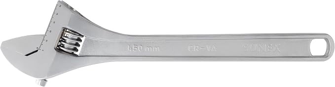 Sunex Tools 18" Adjustable Wrench, Forged Chrome Vanadium Steel, 2.25" Jaw Capacity with Quick-Adjust Knurl and Dual SAE Metric Scale, Anti-Rust Coating (Model SXAW18C)