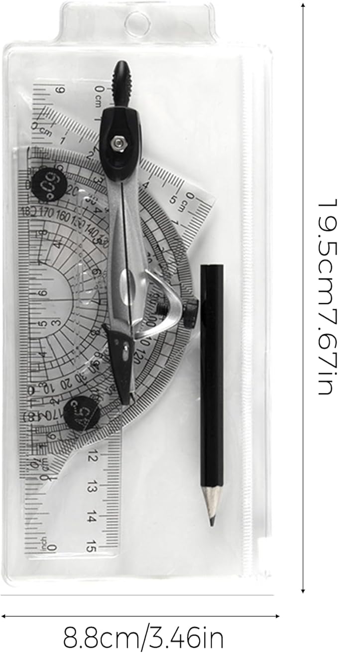Protractor and Compass Set with Rulers, All-in-One Compass Geometry Tool Kit for Students and Technical Drawing