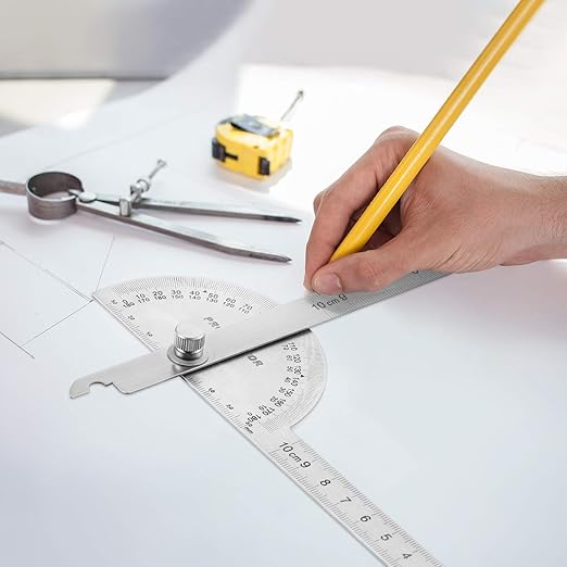 Angle Protractor Angle Finder Ruler Two Arm Stainless Steel Protractor Woodworking Ruler Measure Tool with 0-180 Degrees(10 cm/ 3.94 Inch)