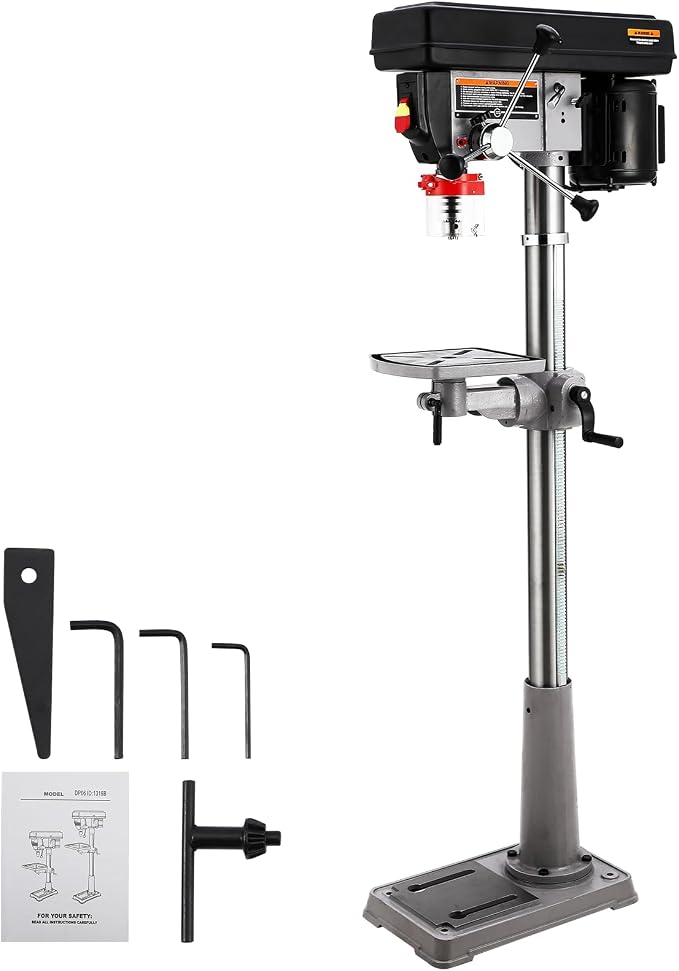 13 in Floor Drill Press, 7.5 Amp 120V, 288-3084 RPM Variable Speed Cast Iron Bench Drill Press, 0-45° Tilting Worktable, Tabletop Drilling Machine for Wood Metal