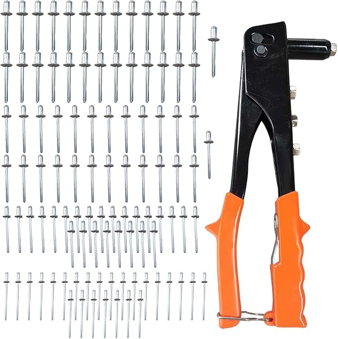 BDZMC Rivet Gun, Manual Professional Hand Riveter, 3/32", 1/8", 5/32", 3/16" Rivets, Heavy Duty Pop Car Rivet Gun Kit for Metal, Plastic and Leather