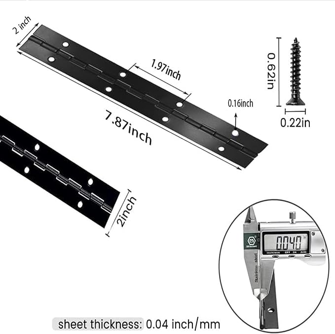 DRENIS 8 Inch 304 Black Stainless Steel Heavy Duty Continuous Piano Hinges, 0.05" Thickness 2" Open Width Folding Furniture Hinges with Screws for Cabinet Door Box DIY Projects (2 Pack)
