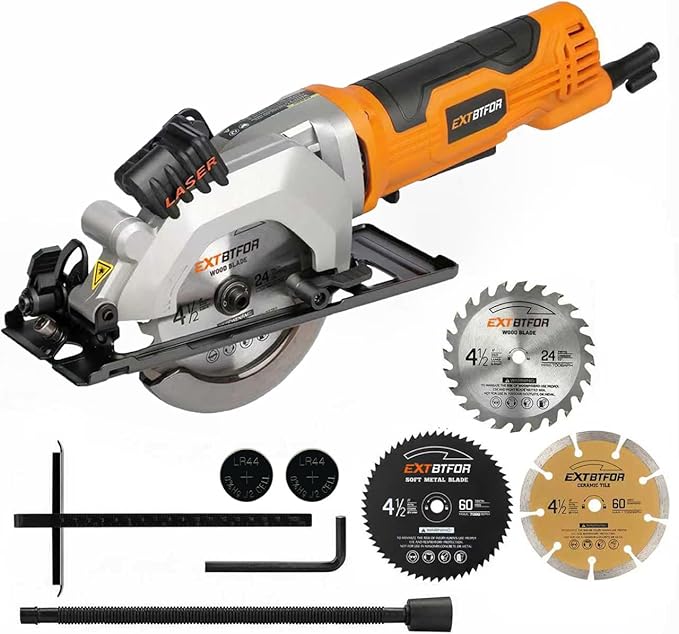 Power Circular Saw,4.8A Mini Circular Saw with Laser Guide,4000RPM Corded Saw Equipped with 3 Pcs 4-1/2" Blades，Maximum Cutting 1-11/16" at 90° and 1-1/8"at 45° for Wood, Soft Metal, Plastic