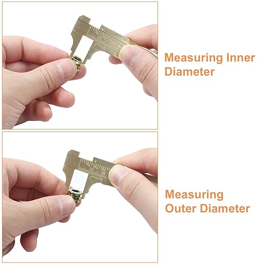 Piutouyar 80mm/3.15" Pocket Vernier Caliper Ruler, Brass Sliding Gauge Pocket Caliper, Mini Measuring Tool Double Scale mm/inch Metal Handy Caliper