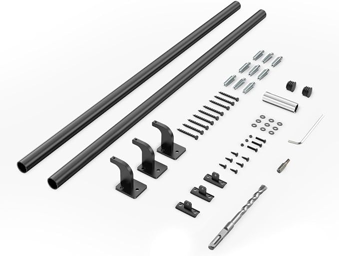 VEVOR Wall Mounted Stair Handrail, 6ft Pipe Staircase Handrail, Black Galvanized Aluminum, 1.26 inch Pipe Diameter, Indoor&Outdoor Staircase Railing,Industrial Hand Rail for Steps,Security Baluster
