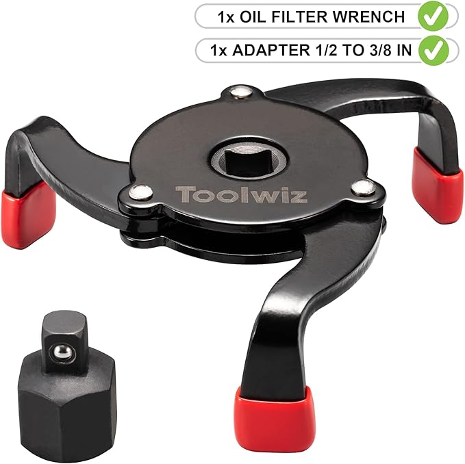 Toolwiz Universal Oil Filter Wrench Adjustable 3 Jaw Oil Filter Removal Tool 2-3/8'' to 3-7/8'' 60-98mm - One Way Design Only for Removing