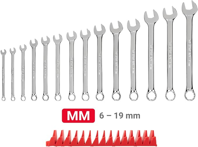 TEKTON Combination Wrench Set, 14-Piece | WCB95201 | (6 - 19 mm), Modular Organizers, Chrome Finish