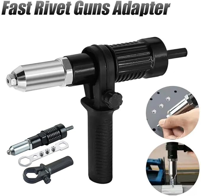 Professional Electric Rivet Gun Adapter Kit,2026 Pro-Grade Electric Rivet Gun Adapter with Removable Handle 4Rivet Heads for Cordless Screwdrivers and Drills Turn Your Drill into a Riveting Beas