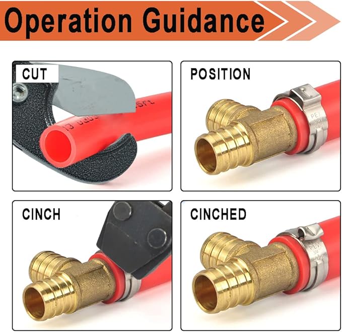 TTFLEX PEX Clamp Tool Kit with 26 PCS 1/2" Cinch Clamp Rings, PEX Crimping Tool Kit with 12 PCS 1/2" Brass Tee Elbow Coupling Pipe Fittings