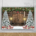Christmas Backdrop 8x6ft Wooden Barn Door Rustic Christmas Background for Photography Xmas New Year Eve Party Decorations Banner Studio Photoshoot Props