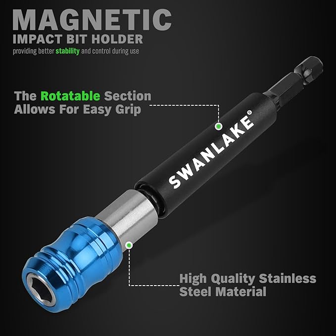 SWANLAKE Impact Torx Bit Set, 27-piece (TT7-TT40) 1''&2'' Security Tamper Proof Magnetic Screwdriver Bits, CNC Machined Tips, S2 Steel Long Torque Star Bits with 4'' Impact Bit Holder and Storage Box
