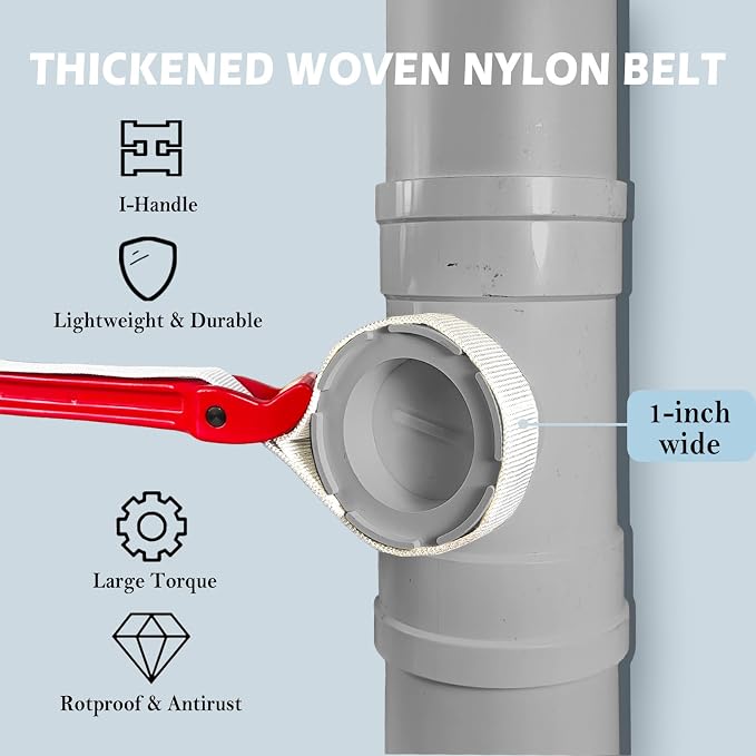 Strap Wrench, Adjustable Nylon Strap Wrench for Plumbing and Pipes, Small Pipes, Water Filter, Oil Filter, Etc. Strap Wrenches 18 inch aluminum handle is more labor saving.