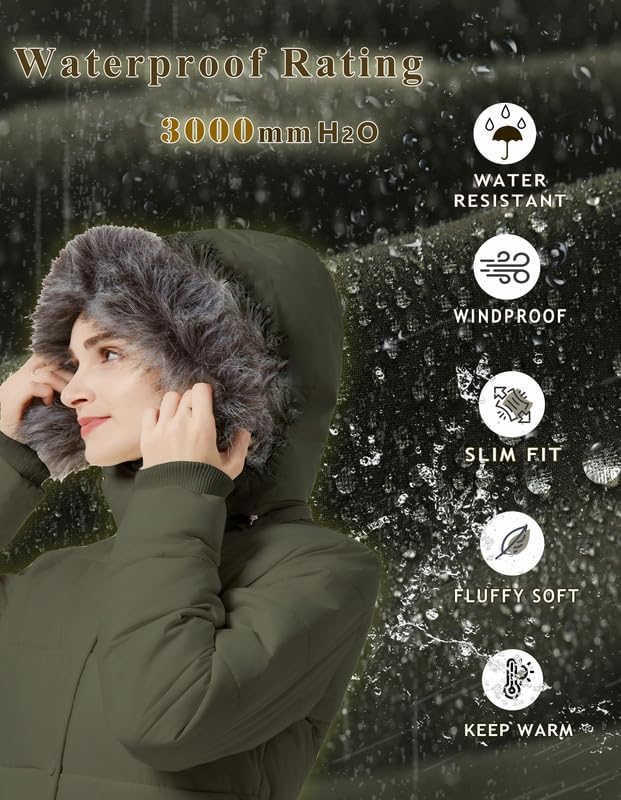 GGleaf Women's Winter Puffer Coat with Removable Fur Hood Warm Snow Jacket
