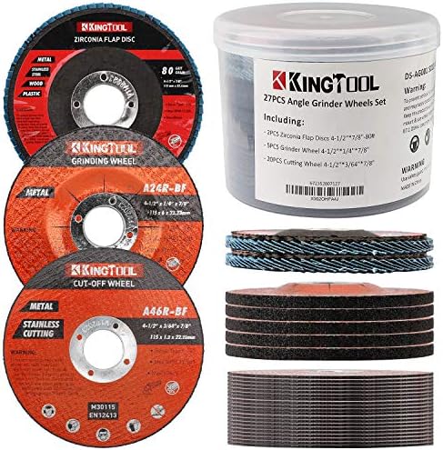 KingTool 27pcs Angle Grinder Wheel Set, Grinder Disc Set Includes 20pcs Cutting Wheel, 5pcs Grinding Wheel, 2pcs Flap Discs with 4-1/2" Diameter and 7/8" Arbor for Steel and Stainless Cutting Grinding