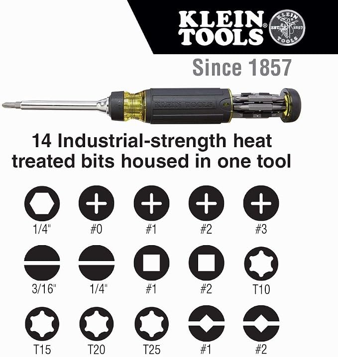 Klein Tools 32305 Multi-bit Ratcheting Screwdriver, 15-in-1 Tool & Klein Tools 32614 Multi-bit Precision Screwdriver Set, 4-in-1 Electronics Pocket Screwdriver, Professional Phillips and Slotted Bits