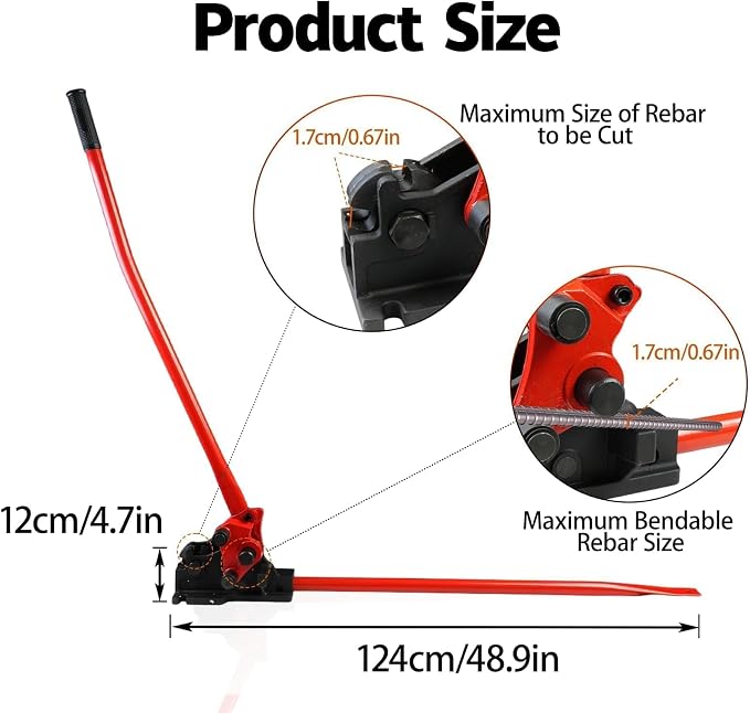 Rebar Bender/Cutter 2 in 1 Metal Tool, Manual Removable Rebar Shears and Bending Machine, cuts and bends rebar up to 5/8" for Construction Site and Home-use, Red