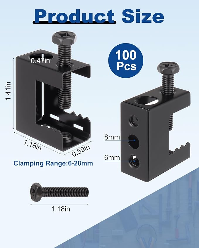 100PCS 1/4"-20 Spring Steel Beam Clamps