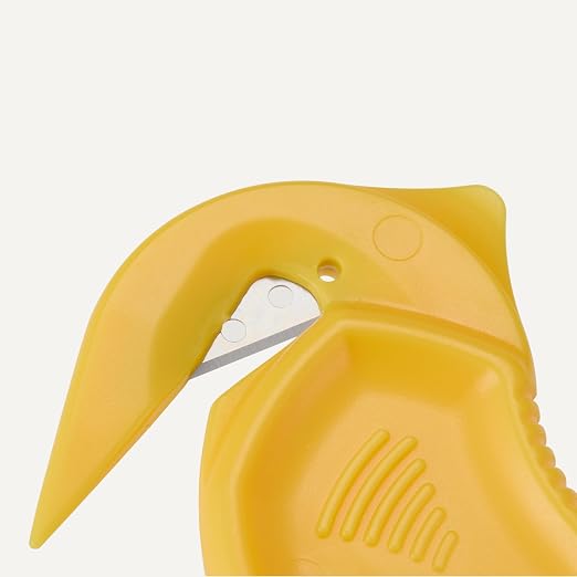 Amazon Basics Film Safety Cutter, Concealed Stainless Steel Blade with Tape Splitter for Boxes, Packages, Shrink Wrap, Yellow, 30-Pack