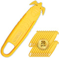 20Pcs T TOVIA Safety Box Cutter Knife of Recessed Concealed Stainless Steel Blade, Package Opener Plastic Cutter for Box, Carton, Shrink Wrap, Plastic Straps.
