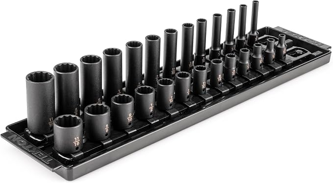 TEKTON 1/4 Inch Drive Impact Socket Set, 26-Piece | SID90203 | (5/32 - 11/16 in.), Shallow and Deep, 12-Point, Socket Rail