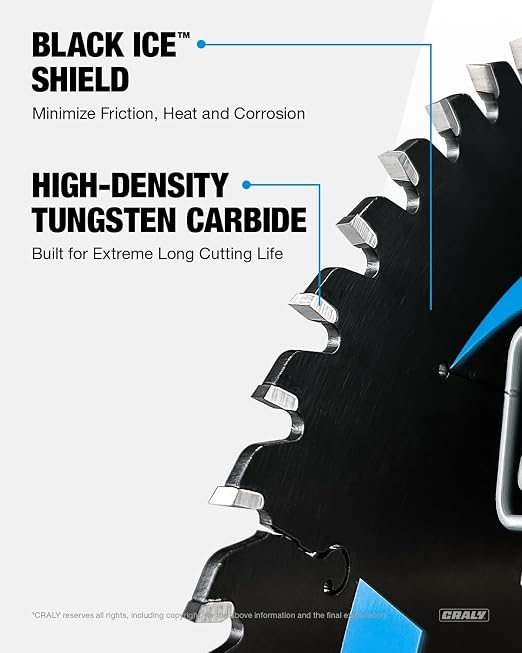 CRALY 6-1/2 Inch 60 Teeth Ultra Fine Finish Wood Cutting Circular Saw Blade, 5/8 Inch Arbor, Carbide Tipped, Thin Kerf, Black Ice™, for Plywood, MDF, OSB, Laminated, 2-Pack(C0660FF-2)