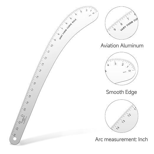 Kearing French Curve Ruler - 24 Inch Aluminum for Pattern Making, Sewing, Quilting & Design
