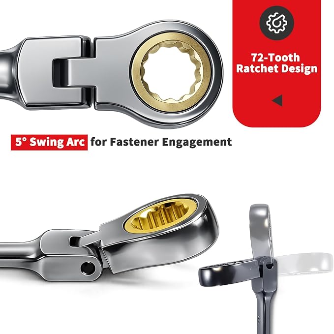 Professional Ratcheting Wrench Set,22-Piece SAE&Metric Combination Ratchet Wrenches 72-Tooth Reversible Mechanism,Premium Chrome Vanadium Steel Flex Head Wrench Set for Mechanics and Automotive Repair