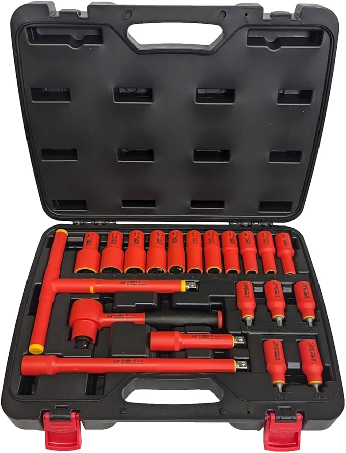 Rhino Tools 1000V Insulated SAE Socket Set | 20 Piece 3/8" Drive | 5 Hex Bits