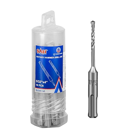 SALI SDS Plus Rotary Hammer Drill Bit 10 Pcs 5/32"*4" Concrete Drill Bit Kit Cross-Type Double Thread Carbide Material Suitable for Concrete, Brick, Cement Walls, Stone, Hammer Drill Bits for Concrete