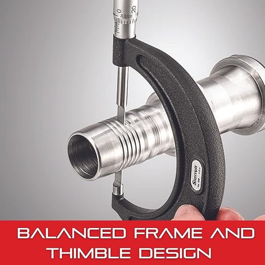 Starrett Outside Micrometer with One-Piece Spindle, Satin Chrome Finish and Advanced Sleeve Design - Quick and Easy Adjustment, 0-1"Range, .0001" Graduation - T436.1XRL-1