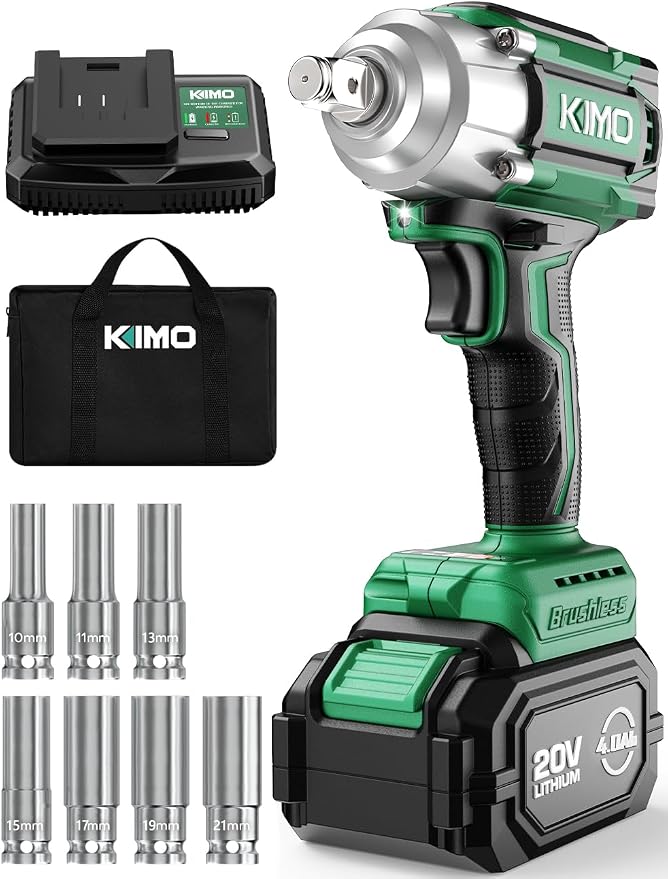 KIMO Impact Wrench 1/2 Cordless, Impact Gun for Car Tire, 20V Impact Driver