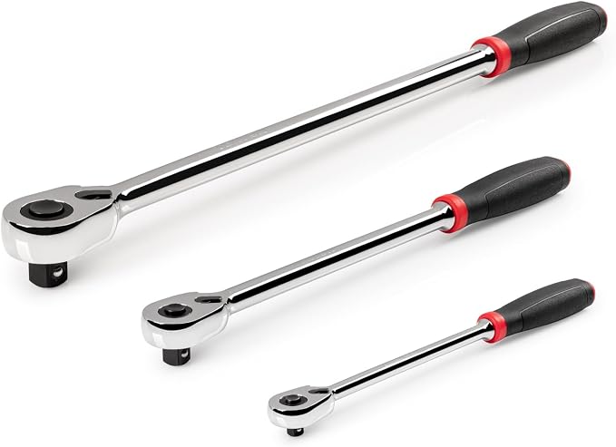 TEKTON 1/4, 3/8, 1/2 Inch Drive Ratchet Set, 3-Piece | SRH99124 | 9, 12, 18 in., Quick-Release, Comfort Grip