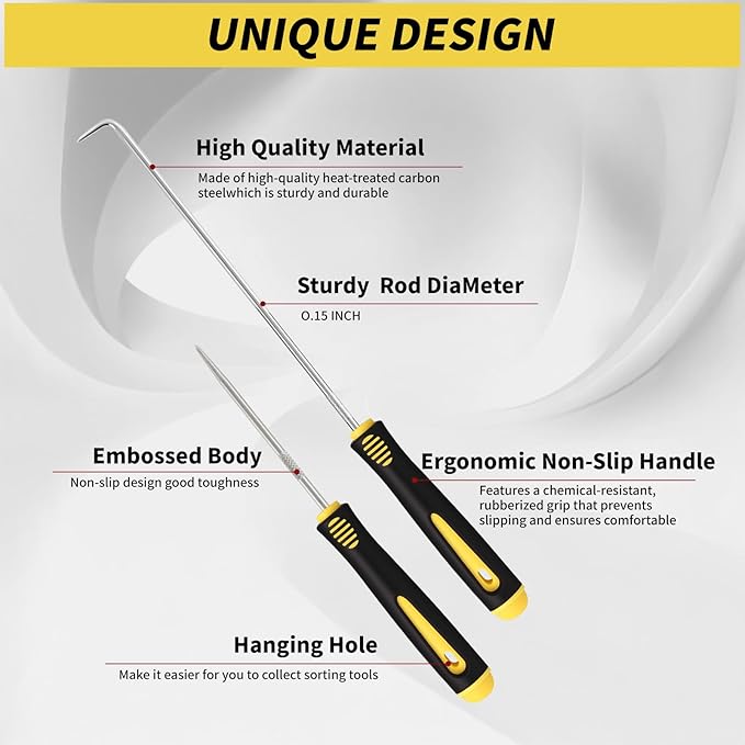 9PCS Hook and Pick Tool Set with Scraper- Automotive Pick Set with Metal Pick Tools & Ergonomic Grip, Mechanic Tool Set for Car Repair, O-Rings, Gaskets, and Tight Spaces