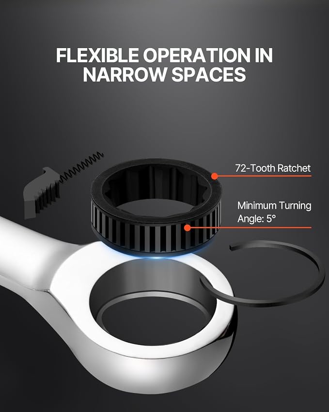 VEVOR Combination Wrench Set, 8-Piece Ratcheting Wrench Set with Organizer Rack, Cr-V Steel, Metric 8 mm to 19 mm, Ideal for General Household, Garage, Workshop, Auto Repairs, Emergency