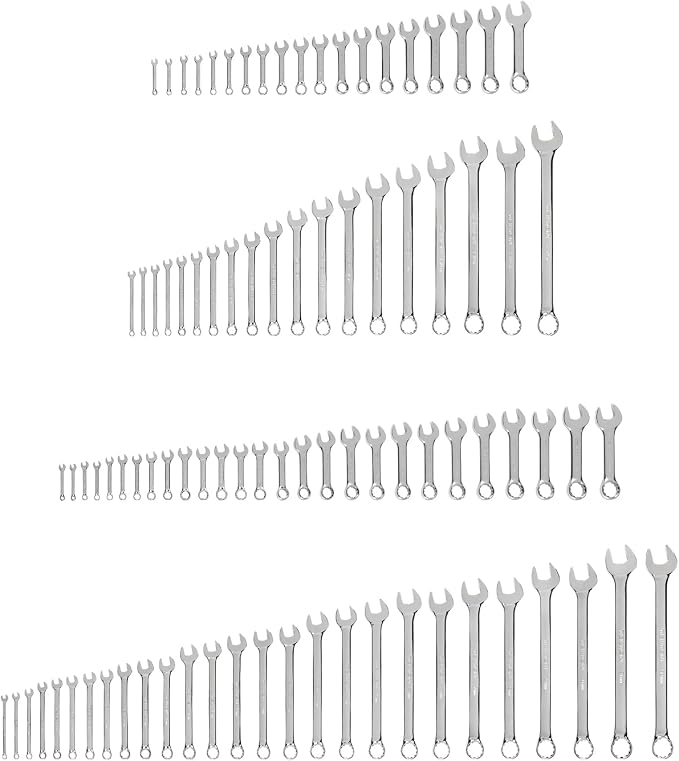 TEKTON Stubby and Standard Combination Wrench Set, 92-Piece | WCB90914 | (1/4 - 1-1/4 in., 6 - 32 mm), Chrome Finish