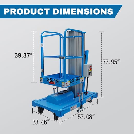Electric Hydraulic Man Lift Aluminum Alloy Mobile Scaffolding Platform, 32.8ft Max Lifting Height, 275lbs/125kg Rated Load for Warehouse, Construction & Maintenance (Single Support, 32.8ft/10m)