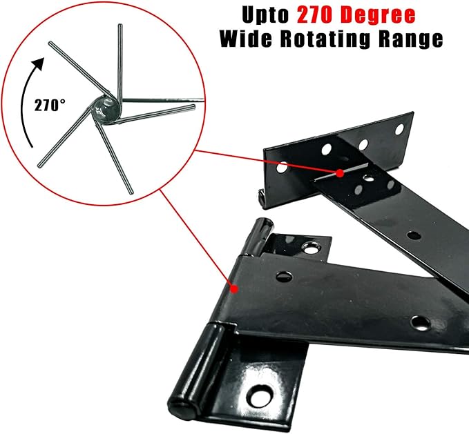 HLMOptimo Heavy Duty T Hinge Tee Hinge T Strap Hinge Shed Hinge Gate Hinge Barn Hinge Fence Hinge Door Hinge Wrought Rustproof All Size Black (6 pcs, 10 inch