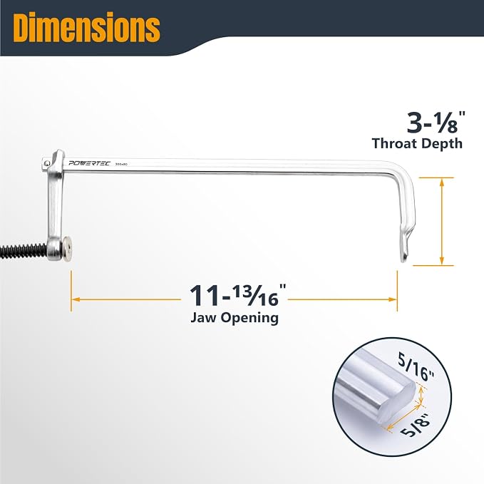 POWERTEC Heavy Duty 12" F Style Bar Clamps, 3-5/8" Throat, 480 lb Clamping Force – Woodworking, Cabinetry, Welding & Workshop Use, 2 Pack (72339)