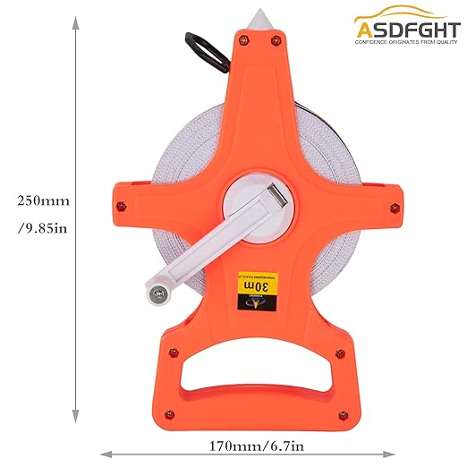 Open Reel Tape Measure 100 Feet, Fiberglass Tape Measure, Yard Measuring Tape Fit for Sports Field, Outdoor, Engineer,Track, Durable Dual-Sided Measuring Reel with Feet and Meters (1/2')