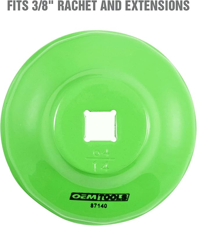 OEMTOOLS 87140 64mm 14 Flute Oil Filter Wrench, Green, 3/8 in Drive, Prevents Slippage, Wide Compatibility