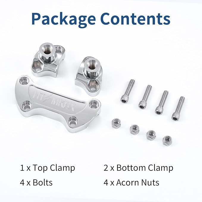 Chrome 1 inch Handlebar Riser Top Clamp Kit, 7075 Aluminum Bar Riser for 1” Handlebars, Fits Harley Touring Sportster Softail Dyna Models