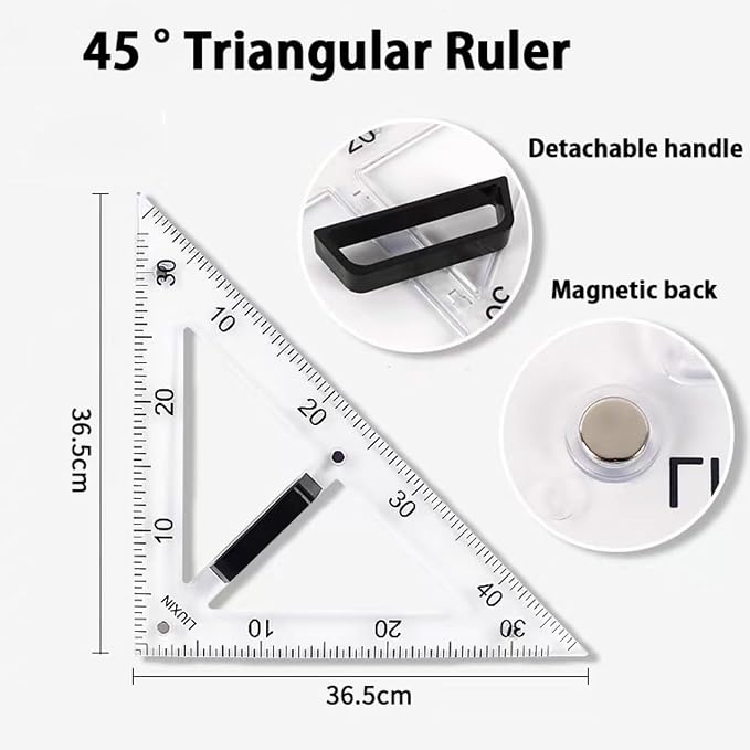 Magnetic Geometry Tool Set Clear Drafting Tools Mathematics Protractor, Triangular Scale Ruler Math Classroom Teaching Measurement Set Oversized Ruler (Transparent 2-Piece Set)