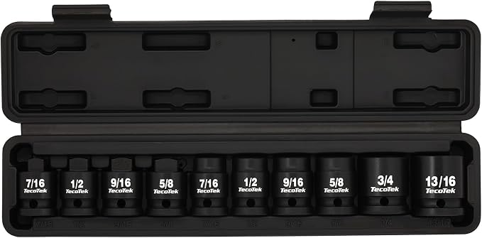 TecoTek 1/2" Drive Pipe Plug Socket Set, Square Drive Socket, 10-Piece, SAE, 4 Point Sockets, CR-MO, Tapered Male Square 7/16'' - 5/8'', Chamfered Female Square 7/16'' - 13/16''