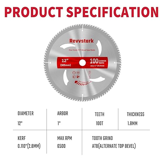 12 Inch 100 Tooth, Carbide Tipped Teeth, TCT Saw Blades for Cutting Various Wood, Plastic and Composite Materials with 1-Inch Arbor