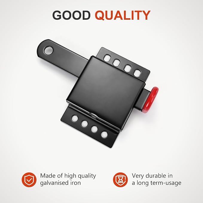 Heavy Duty Standard Garage Door Side Lock Inside Deadlock for Most Garage Door Iron Galvanizing -2 Pack, Black