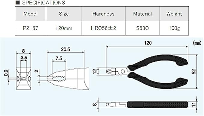 ENGINEER M2 Screw Extractor Pliers - Remove Stripped, Broken, Rusted Small Screws For Diameter 0.08-0.1 inches (2-3.5 mm), ESD Safe Made in Japan PZ-57