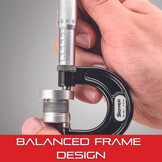 Starrett Outside Micrometer with One-Piece Spindle, Satin Chrome Finish and Advanced Sleeve Design - Quick and Easy Adjustment, 1-2" Range, .001" Graduation - 436.1XRL-2