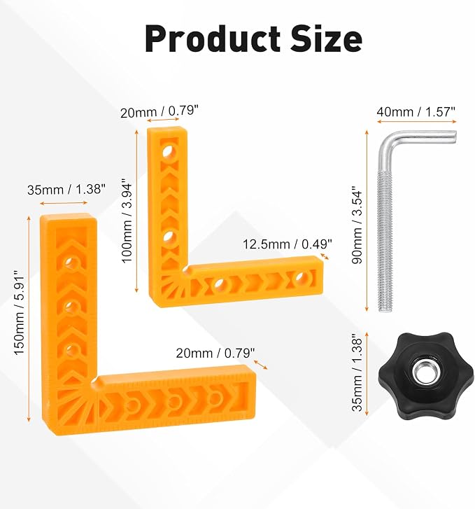 HARFINGTON 4Pcs Corner Clamp 90 Degree 4/6" Right Angle Clamp Set for Woodworking, ABS Plastic Positioning Square Tool for Picture Frame Box Cabinets Drawers, Yellow
