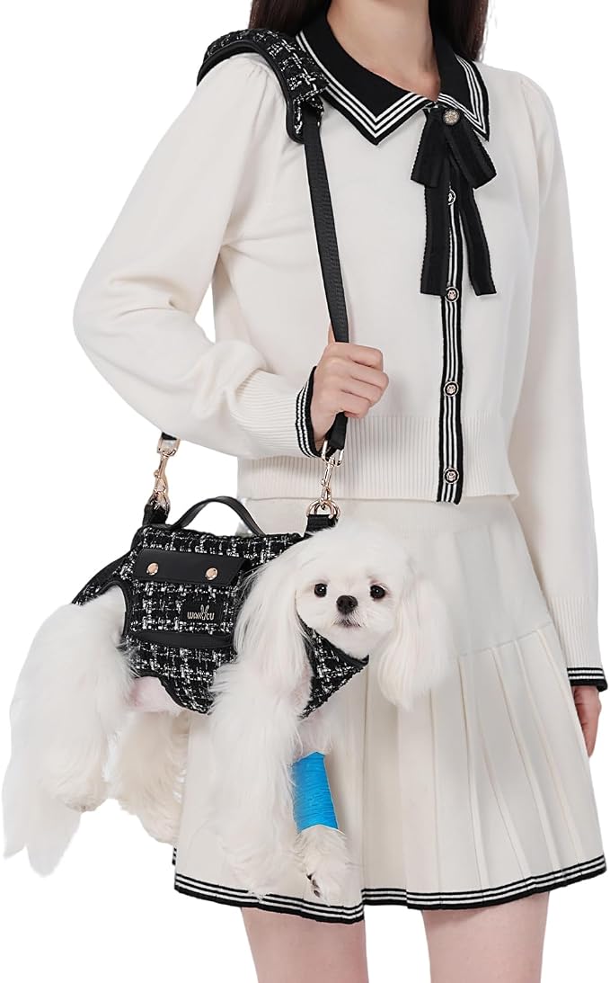 Wakytu Dog Lift Harness Dog Carrier Sling for Small Dogs & Cats,XS | stylish puppy sling carrier with handle & pocket,adjustable leash,walking & travel